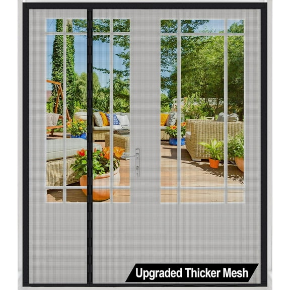 Magnetic Screen Door Thicker 255g/㎡ Mesh,Reversible Wide Left Right Side Opening Fits Door to 60 x 80, Heavy Duty Mesh French Bug Door Screen Magnetic Closure for Sliding Patio Door,Screen 62" x 81"