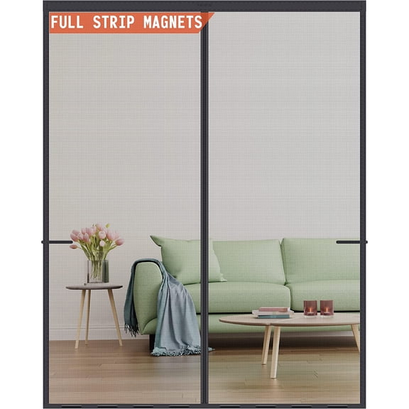 Magnetic Screen Door Upgraded-Model Full Strip Magnets 74x81 Inch,Fiberglass Heavy Duty Mesh Sliding Screen Door,Full Frame Seal Retractable French Door Screen Magnetic Closure for Patio Sliding Door