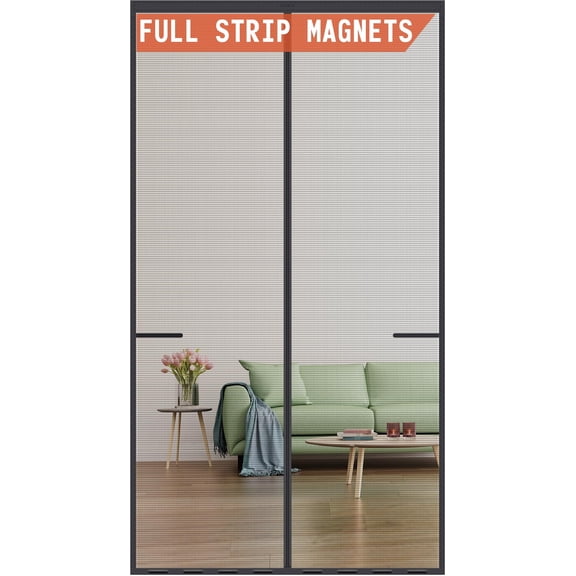 Magnetic Screen Door Upgraded-Model Full Strip Magnets,Fiberglass Heavy Duty Mesh Door Net Screen with Magnet,Full Frame Seal Retractable Mosquito Net for Door Single Front,Fit to 36"x80"