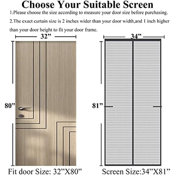 Magnetic Screen Door Upgraded-Model Full Strip Magnets,Fiberglass Heavy Duty Mesh Screen Doors Magnets,Retractable Door Screen Magnetic Closure for Single Front Patio Fit Doors to 32x80