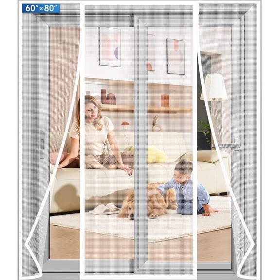 Magnetic Screen Door Upgraded PET Mesh Stronger Than Fiberglass and Polyester,Hands Free,Keeps Bugs Out,Pet & Kid Friendly,Suitable for Sliding Door,Large Patio Door and French Door-60''x80''