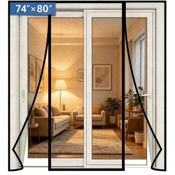 80"x 74" Magnetic Screen Door Upgraded PET Mesh Stronger Than Fiberglass and Polyester, Hands Free, Keeps Bugs Out, Pet & Kid Friendly, Suitable for Sliding Door, Large Patio Door and French Door
