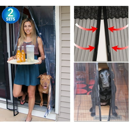 Magnetic Screen Mesh Door Full Frame Velcro Walk Through Mosquito Screen Net - Hands-Free Automatic Snap Screen Closure Keeps Insects Bugs Out While Letting Fresh Air In (2 Sets)