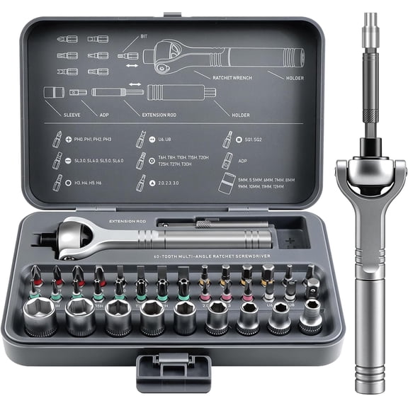 Magnetic Screwdriver Set 40-in-1 Ratchet Screwdriver Tool Kit with 270 Ball-Joint Handle - Portable CRV Bits Precision Repair Tool Set for Electronics,Computer,Phone,Bikes, Watches,Camera