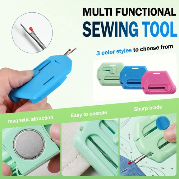 Magnetic Seam Ripper Tool, Multifunction Sewing Thread Cutter with Measuring Ruler Portable Plastic Sewing Gauge for Quilting Tailor Craft Tool (3 Colors)