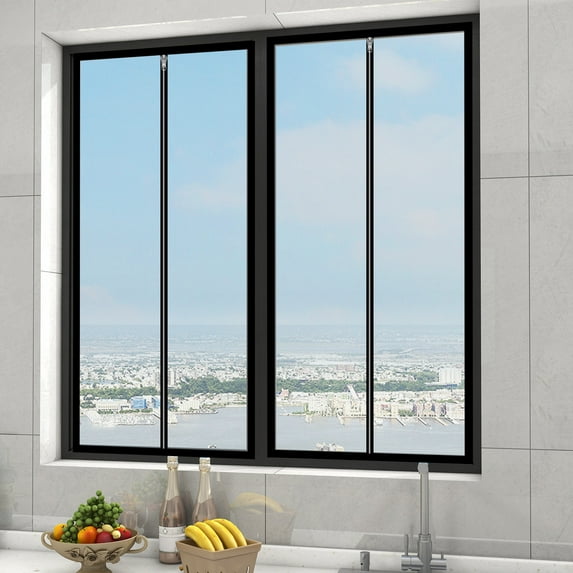 Magnetic Self-Adhesive Window Screen, Polyester Mesh, Easy Install No Drilling, 1-Pack