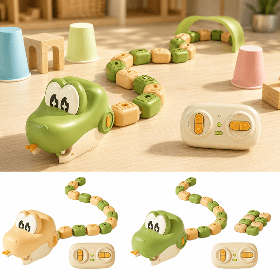Magnetic Self-Eating Snake Game Toy, 5.12 x 3.35 in Remote Control ABS Novelty Toy with Controller for Indoor Obstacle Play and Family Fun, 1 Set(Earthy Yellow)