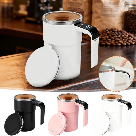 Magnetic Self Stirring Coffee Mug with Clear Temperature Display, Electric Stainless Steel Mixing Cup with Lid, USB Rechargeable Portable Travel Mug for Coffee Milk Cocoa Home Office Use, HAODEJW