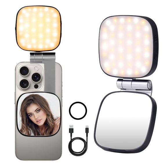 Magnetic Selfie Light Compatible with MagSafe iPhone, Multiple Folding LED Phone Photo Beauty Fill Ring Lighting with Mirror for Zoom Makeup Photography Recording Video Conference