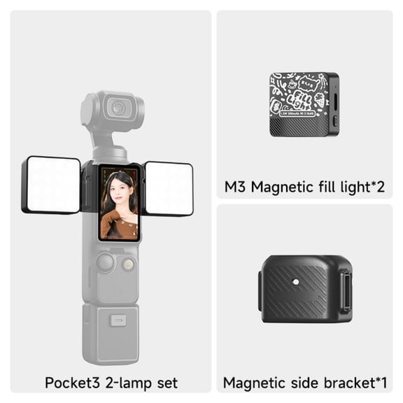 Magnetic Selfie Light for DJI Osmo Pocket 4/3, Light Creator Combo /Rechargeable Mini LED, 3 Color Modes, Brightness Adjustable, for Vlog Recording, Makeup