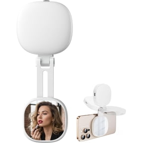 Magnetic Selfie Light, Foldable LED Ring Fill Light Compatible with iPhone, Android, Rechargeable Portable Phone Light with Mirror for Selfies, Vlog, Makeup, Photography (White)