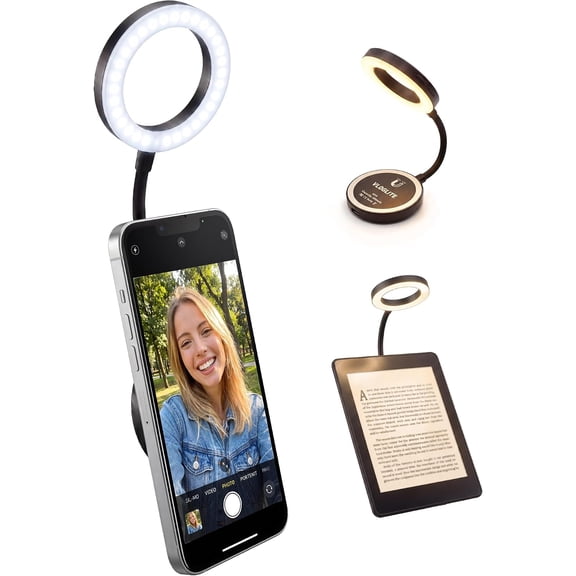 Magnetic Selfie Light,Gooseneck LED Light, Portable Reading Light, Video Conference Light, 5 Brightness Levels,8 CCT Adjustable, Flexible Arm LED Lights for iPhone,iPad,Laptop,Kindle,Book