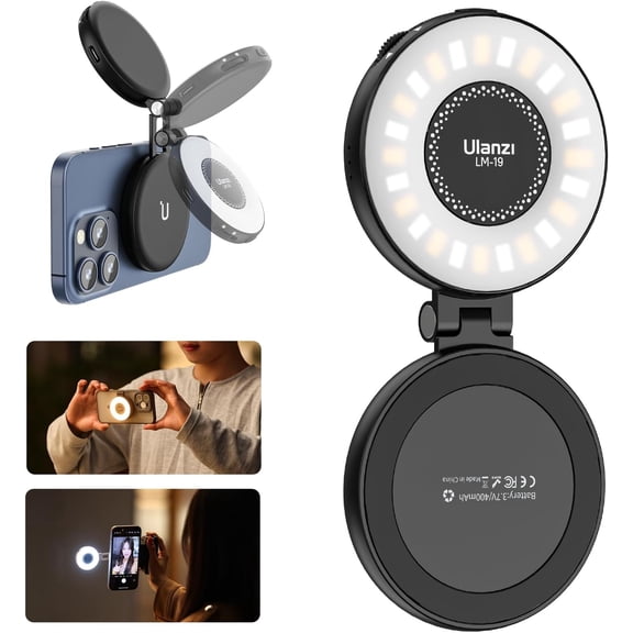 Magnetic Selfie Light, LED Fill Light Compatible with Magsafe, LED Selfie Ring Light Included Sticky Ring for Phones, for Selfies/Photography/TikTok/Zoom Calls/Video Conference Color Black