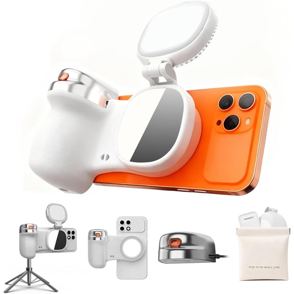 Magnetic Selfie Light & Phone Camera Grip with Detachable Wireless Shutter, Ergonomic Fun Shot Grip for iPhone & Android, Supports Native Camera, Tripod Mount, Portable Creator Kit