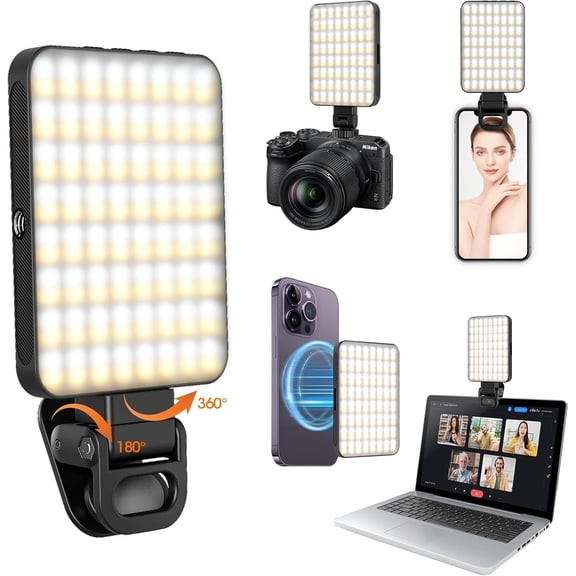 Magnetic Selfie Light, Portable Phone Clip, 6 oz, Rechargeable Ring Light for iPhone, Laptop, Camera, 10-Hour Working, 3 Light Modes for TikTok, Instagram, Vlog, Video Recording