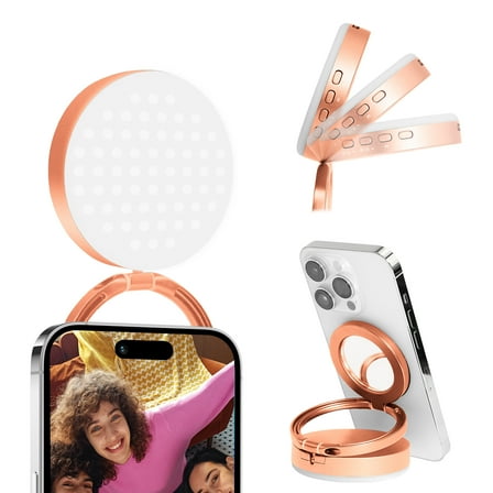 Magnetic Selfie Light for MagSafe iPhone, LED Phone Light for Vlog Makeup Video Conference, Ring Light with Stand Function & 3 Light Modes, Gold