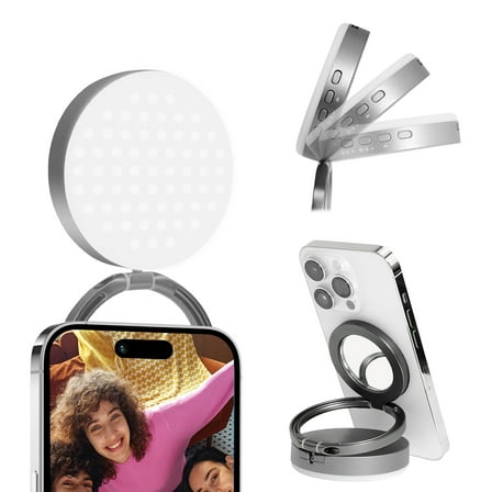 Magnetic Selfie Light for MagSafe iPhone, LED Phone Light for Vlog Makeup Video Conference, Ring Light with Stand Function & 3 Light Modes, Gray