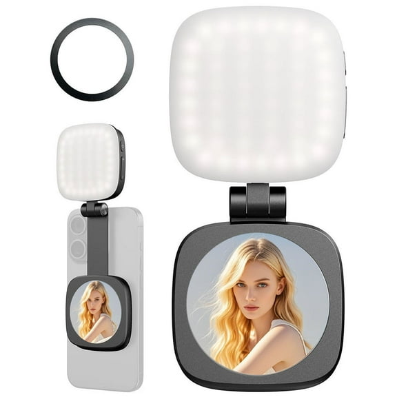 Magnetic Selfie Light for iPhone, Phone Light with a Mirror, Instant Attachment for MagSafe, for Selfies, Video Conference, Vibe P48 Black