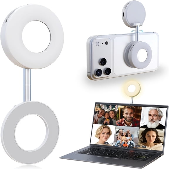 Magnetic Selfie Light, iPhone MagSafe-Compatible Phone Light. 360° LED Selfie Ring Fill Light with Foldable Stand and Mirror, Suitable for Selfies/Photography/TikTok/Video Conferencing