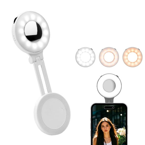 Magnetic Selfie Ring Light，Adjustable 4-Mode LED Built-in Mirror for MagSafe IPhone，Rechargeable Fill Light & Phone Stand for Video Recording Vlogs