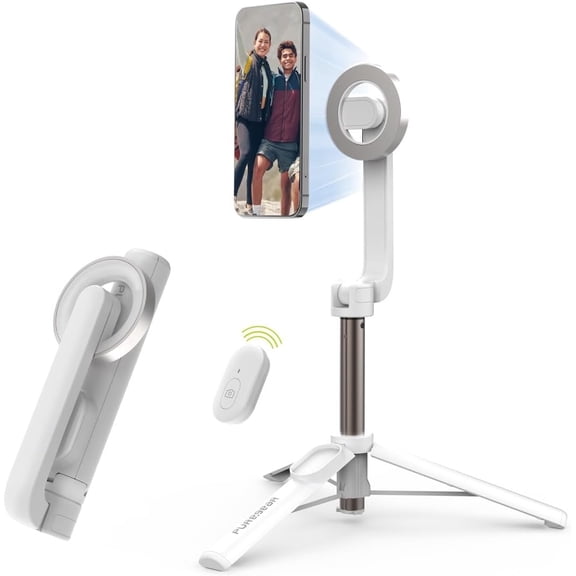 Magnetic Selfie Stick Tripod Stand with Wireless Remote, Compatible MagSafe for iPhone 17/16/15/14/13/12 Series and Android Phones, Extendable Mount (White)
