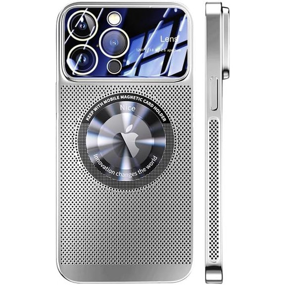 Magnetic Series Designed for iPhone Case,Compatible with MagSafe,Large Window Camera Lens Protection,Electroplated Mesh Heat Dissipation Logo View Shockproof Cover (Silver,iPhone 15 Plus)