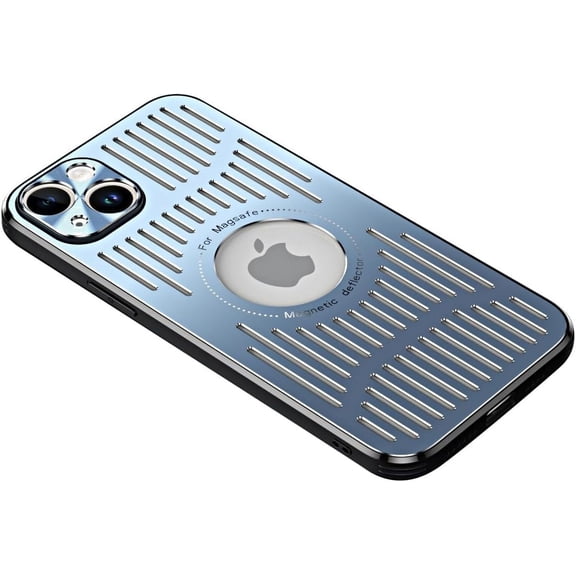 Magnetic Series Designed for iPhone Case[Compatible with MagSafe][Military Drop &Camera Lens Protection] Aluminum Alloy Heat Dissipation Logo View Shockproof (Blue,iPhone 14 Pro Max)