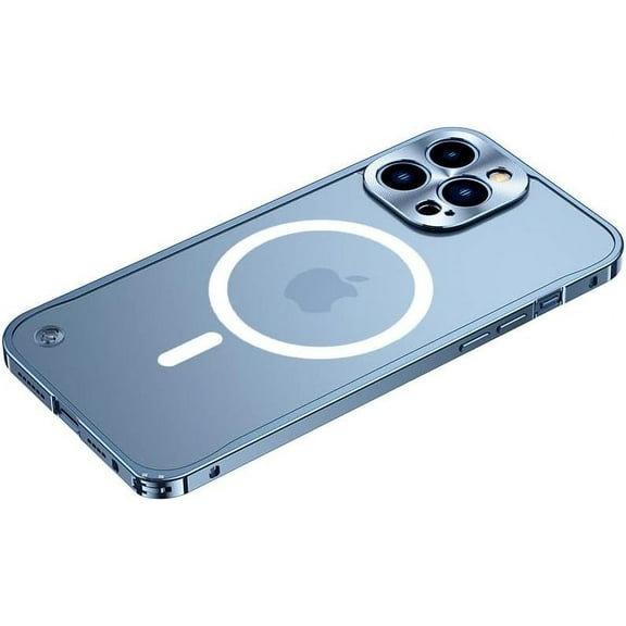 Magnetic Series Designed for iPhone Case,[Compatible with MagSafe][Military Drop&Camera Lens Protection],Classic Slim Matte Translucent Metal Bumper Shockproof Cover (Blue,iPhone 15)
