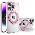 thumbnail image 1 of Magnetic Series Designed for iPhone Case[Compatible with MagSafe][Military Drop&Camera Lens Protection] Crystal Clear Plated Rotatable Ring Holder Stand Cover (Pink,iPhone 13 Pro), 1 of 7