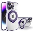thumbnail image 1 of Magnetic Series Designed for iPhone Case[Compatible with MagSafe][Military Drop&Camera Lens Protection] Crystal Clear Plated Rotatable Ring Holder Stand Cover (Purple,iPhone 15), 1 of 6