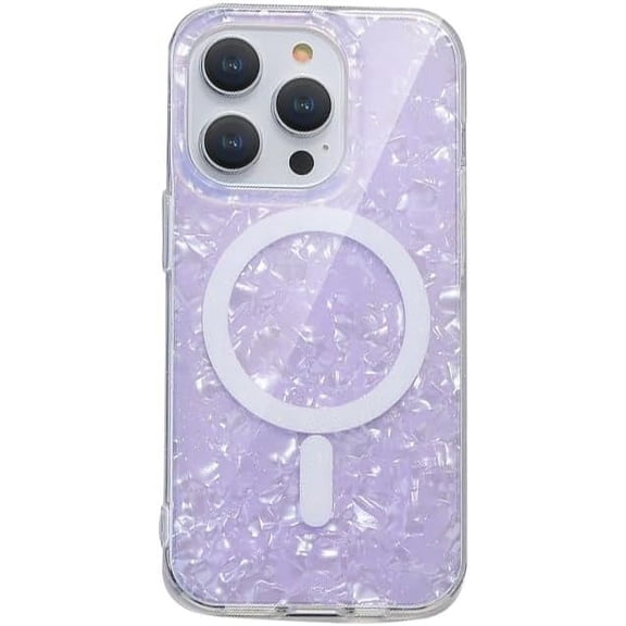 Magnetic Series Designed for iPhone Case[Compatible with MagSafe][Military Drop&Camera Lens Protection] Laser Glitter Pearly Shell Translucence Shockproof Cover (Purple,iPhone 15 Pro)