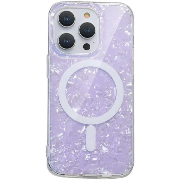 Magnetic Series Designed for iPhone Case[Compatible with MagSafe][Military Drop&Camera Lens Protection] Laser Glitter Pearly Shell Translucence Shockproof Cover (Purple,iPhone 15 Plus)