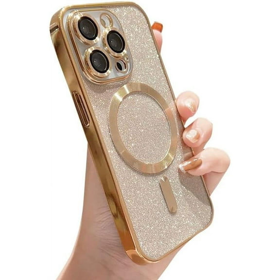 Magnetic Series Designed for iPhone Case,[Compatible with MagSafe][Military Drop & Camera Lens Protection],Luxury Glitter Electroplated Bumper Soft Shockproof Cover (Gold,iPhone 15 Pro)