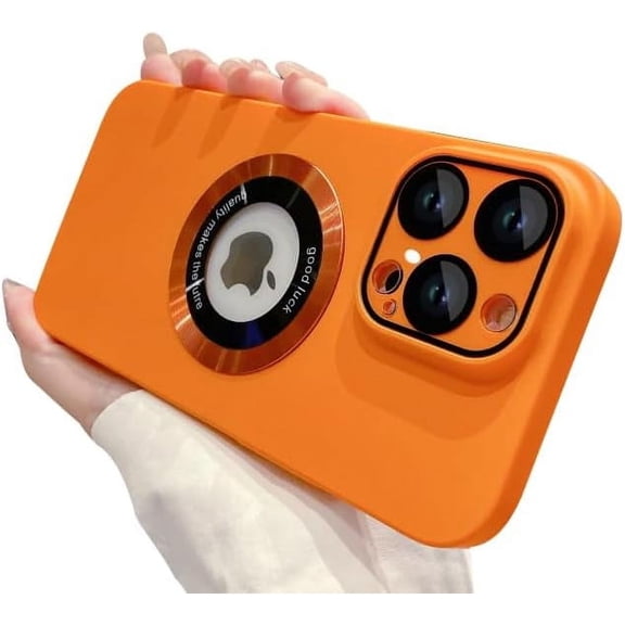 Magnetic Series Designed for iPhone Case,[Compatible with MagSafe][Military Drop&Full Body Protection],Luxury Matte Logo View Shockproof Cover (Orange,iPhone 15)