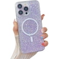 thumbnail image 1 of Magnetic Series Designed for iPhone Case,[Compatible with MagSafe&Wireless Charging][Military Drop & Camera Lens Protection],Clear Glitter Sequin Shockproof Cover (Purple,iPhone 14), 1 of 7