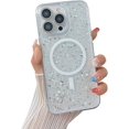 thumbnail image 1 of Magnetic Series Designed for iPhone Case,[Compatible with MagSafe&Wireless Charging][Military Drop & Camera Lens Protection],Clear Glitter Sequin Shockproof Cover (Silver,iPhone 16 Pro Max), 1 of 6
