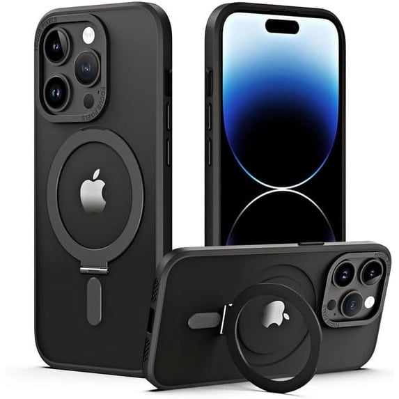 Magnetic Series Designed for iPhone Case,Wireless Charging Compatible,Military Drop&Metal Camera Protection,Ring Stand Holder Kickstand Clear Transparent Cover (Black,iPhone 14 Pro)