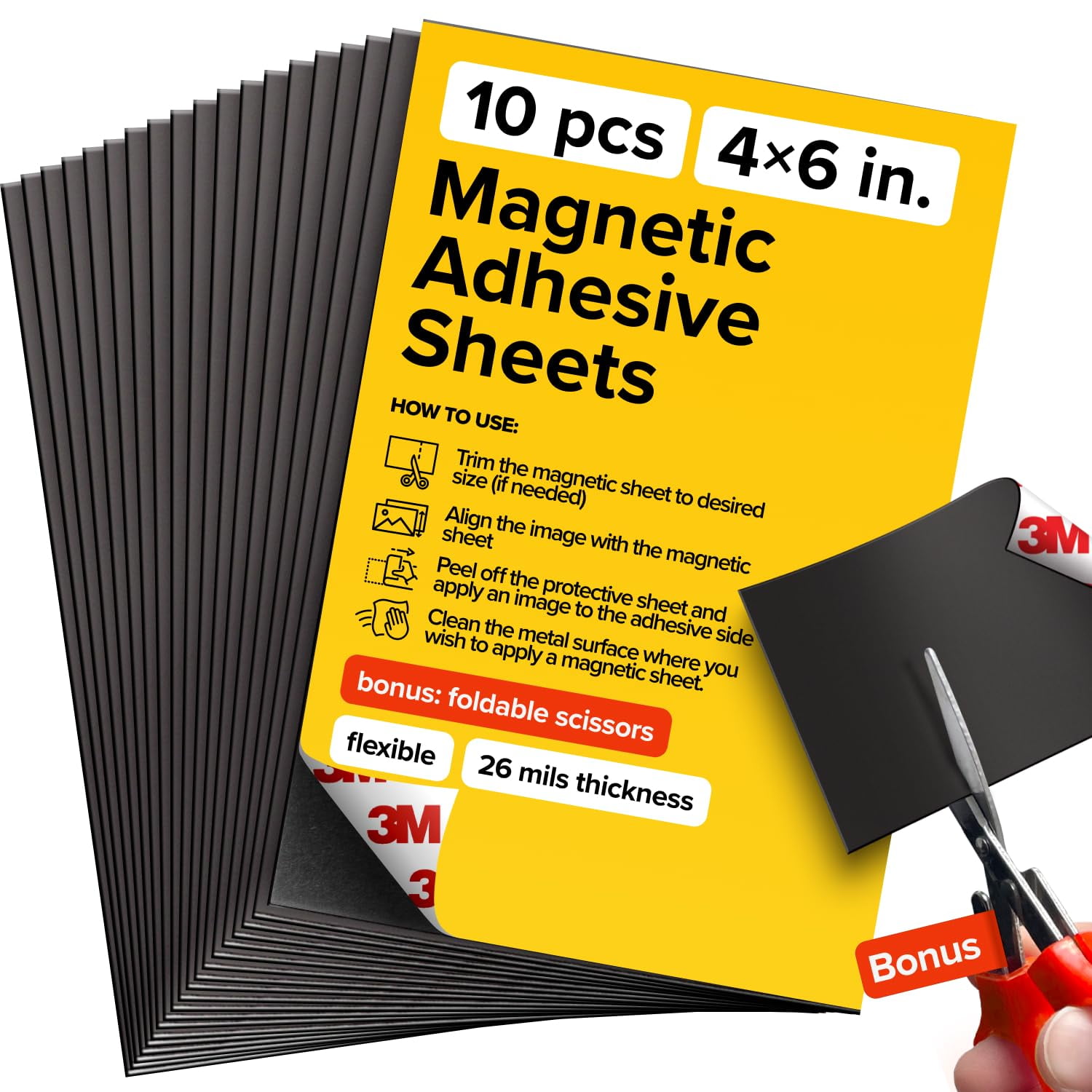 Magnetic Sheets with Adhesive Backing - Each 4 x 6 - Flexible Magnetic Paper with Strong Self Adhesive - Sticky Magnet Sheets for Photo and Picture Magnets, Stickers and Other Craft Magnets