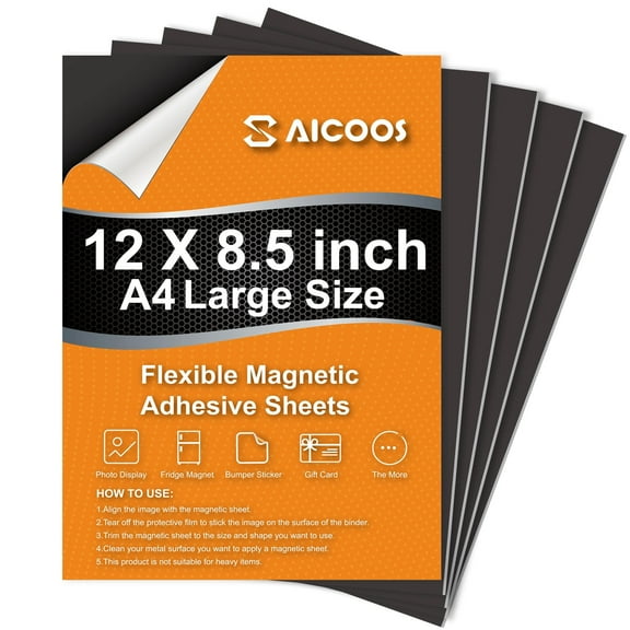 Magnetic Sheets with Adhesive Backing-Easy to Cut Magnet Sheet for Photos,Stickers,Die Storage-A4 Large Size (12"x 8.5")-and Durable Displate Magnets for Fridge, Cabinets, Cars (4PCS)