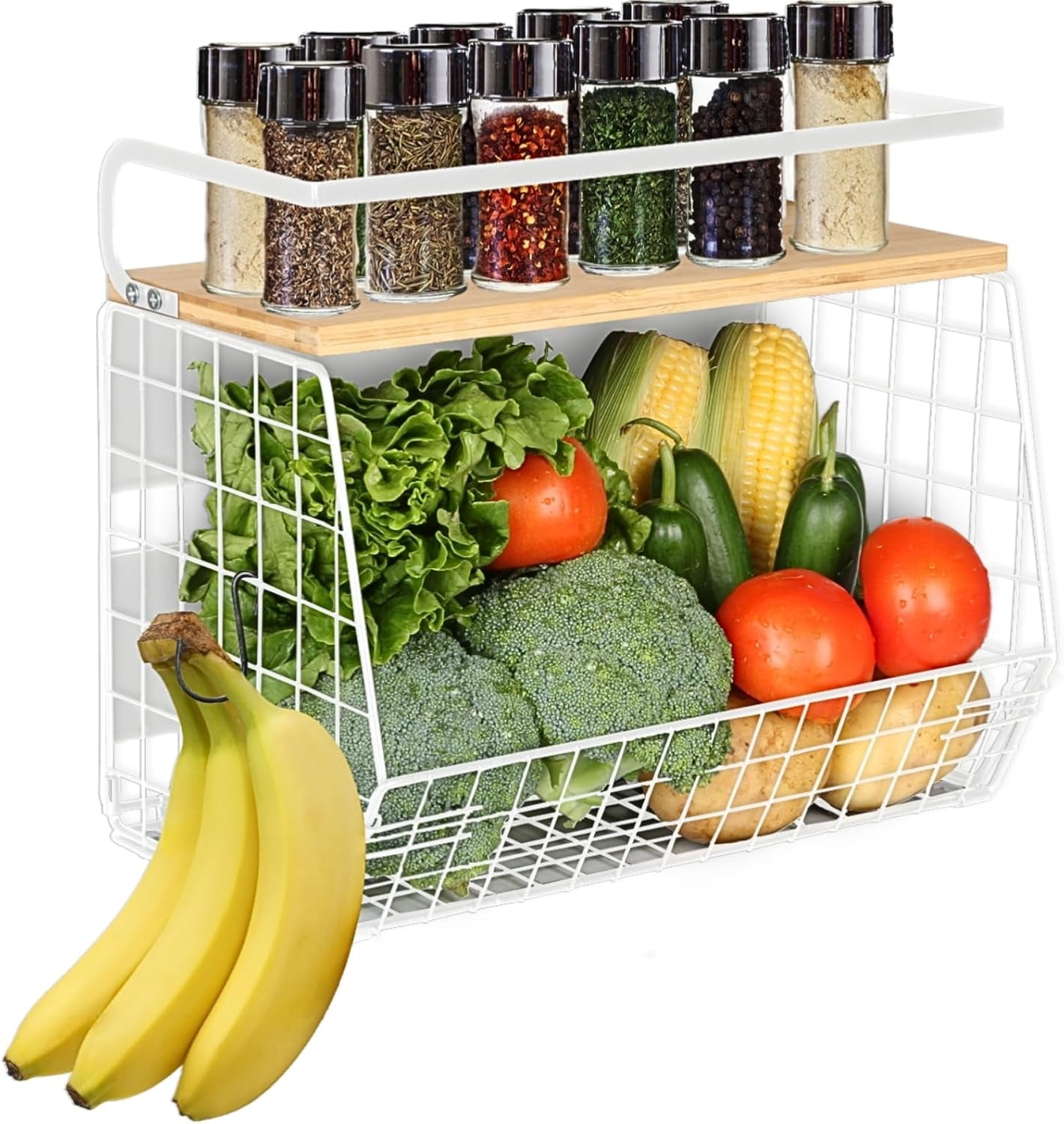 Magnetic Shelf for Fridge with Wood Lid, Fruit Potato and Onion Storage ...