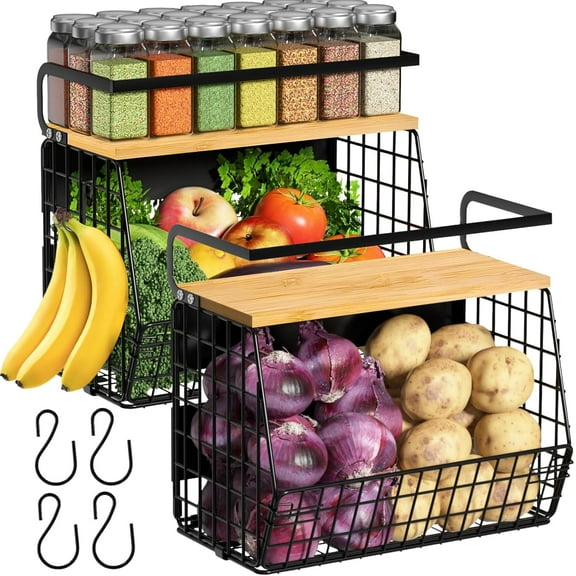 Magnetic Shelf for Fridge with Wood Lid, Fruit Potato and Onion Storage Bins, Pantry Organizers & Storage, Large Container Magnetic Spice Rack for Refrigerator, Kitchen Counter, Cabinet