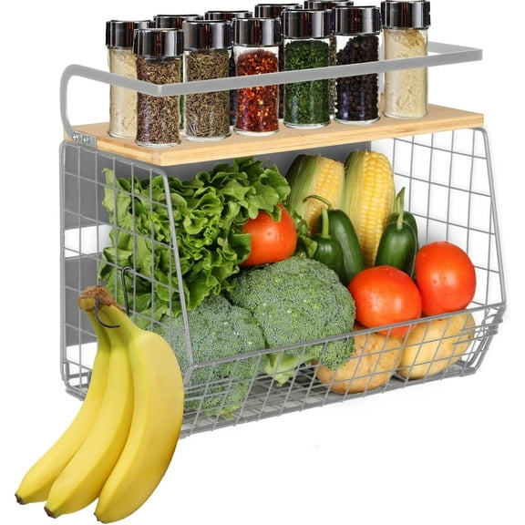 Magnetic Shelf for Fridge with Wood Lid, Fruit Potato and Onion Storage Bins, Pantry Organizers & Storage, Large Container Magnetic Spice Rack for Refrigerator, Kitchen Counter, Cabinet