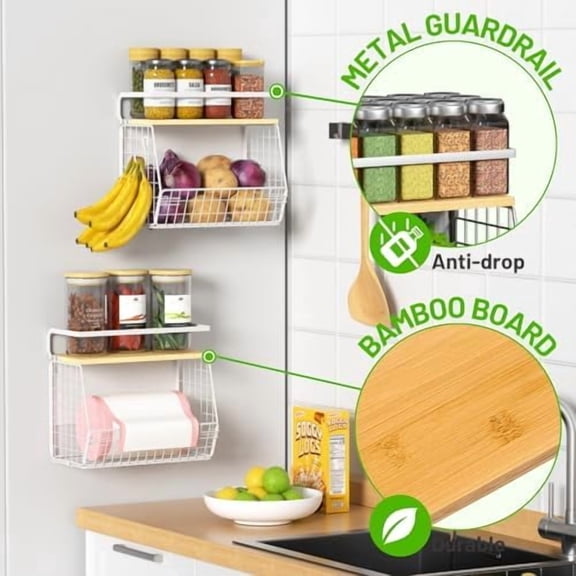 Magnetic Shelf for Fridge with Wood Lid, Fruit Potato and Onion Storage Bins, Pantry Organizers & Storage, Large Container Magnetic Spice Rack for Refrigerator, Kitchen Counter (White, 1)