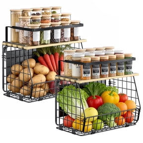 TINANA Magnetic Shelf for Fridge with Lid, 2 Pack Heavy-Duty Refrigerator Organizer, Fruit Potato Onion Storage Bin & Spice Rack for Kitchen, Pantry