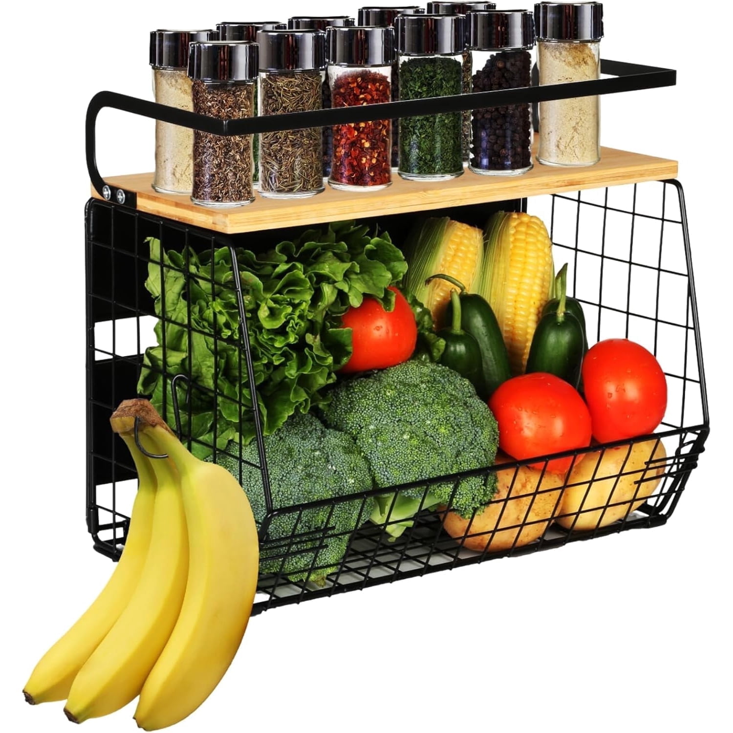 Magnetic Shelf for Fridge with Wood Lid, Fruit Potato and Onion Storage Bins, Magnetic Spice Rack for Refrigerator, Kitchen Counter, Cabinet - Walmart.com