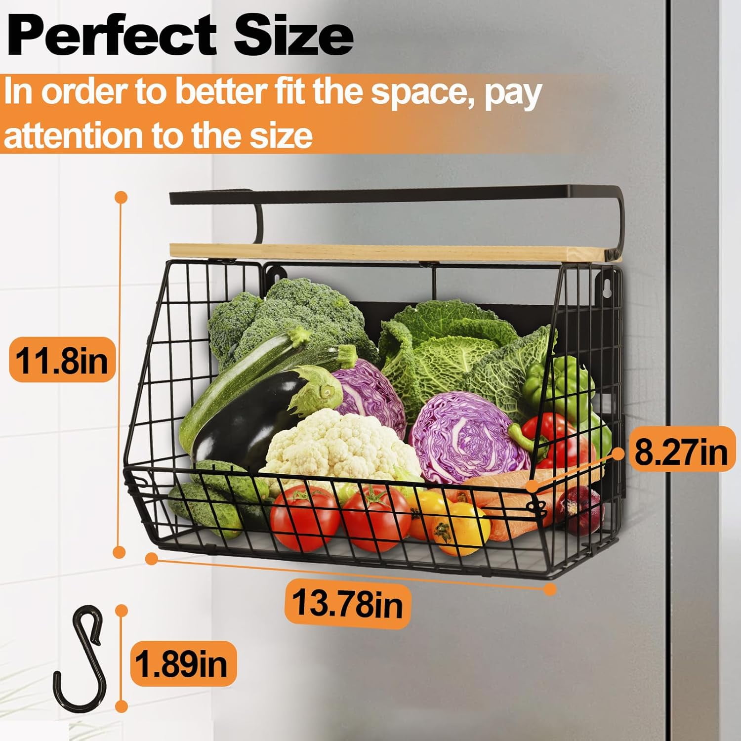 Magnetic Shelf for Fridge with Wood Lid, Large Storage Container for ...