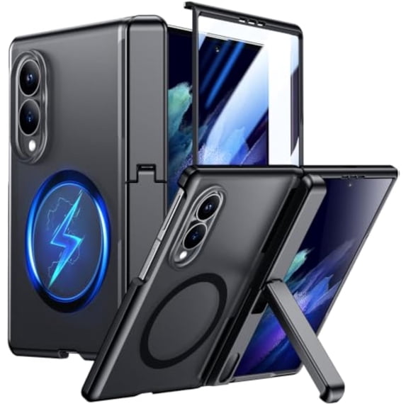 Magnetic Shockproof Case for Samsung Galaxy S25 Plus 6.7" (2025), Translucent Matte with Built‑in Innovative Stand, Military‑Grade Drop Protection,Black