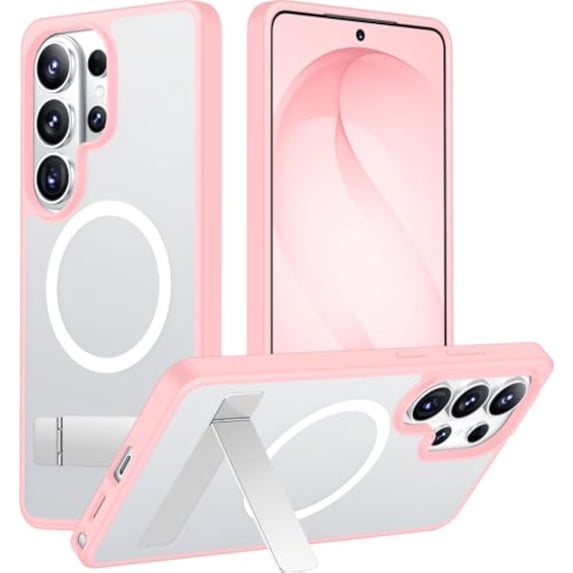 Magnetic Shockproof Case for Samsung Galaxy S25 Plus 6.7" (2025), Translucent Matte with Built‑in Innovative Stand, Military‑Grade Drop Protection,Pink