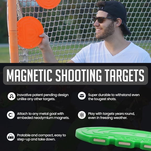 Magnetic Shooting Discs for Hockey & Lacrosse 4-Pack Combo Training Set with Tethers Precision Aids for Goal Practice and Accuracy Drills