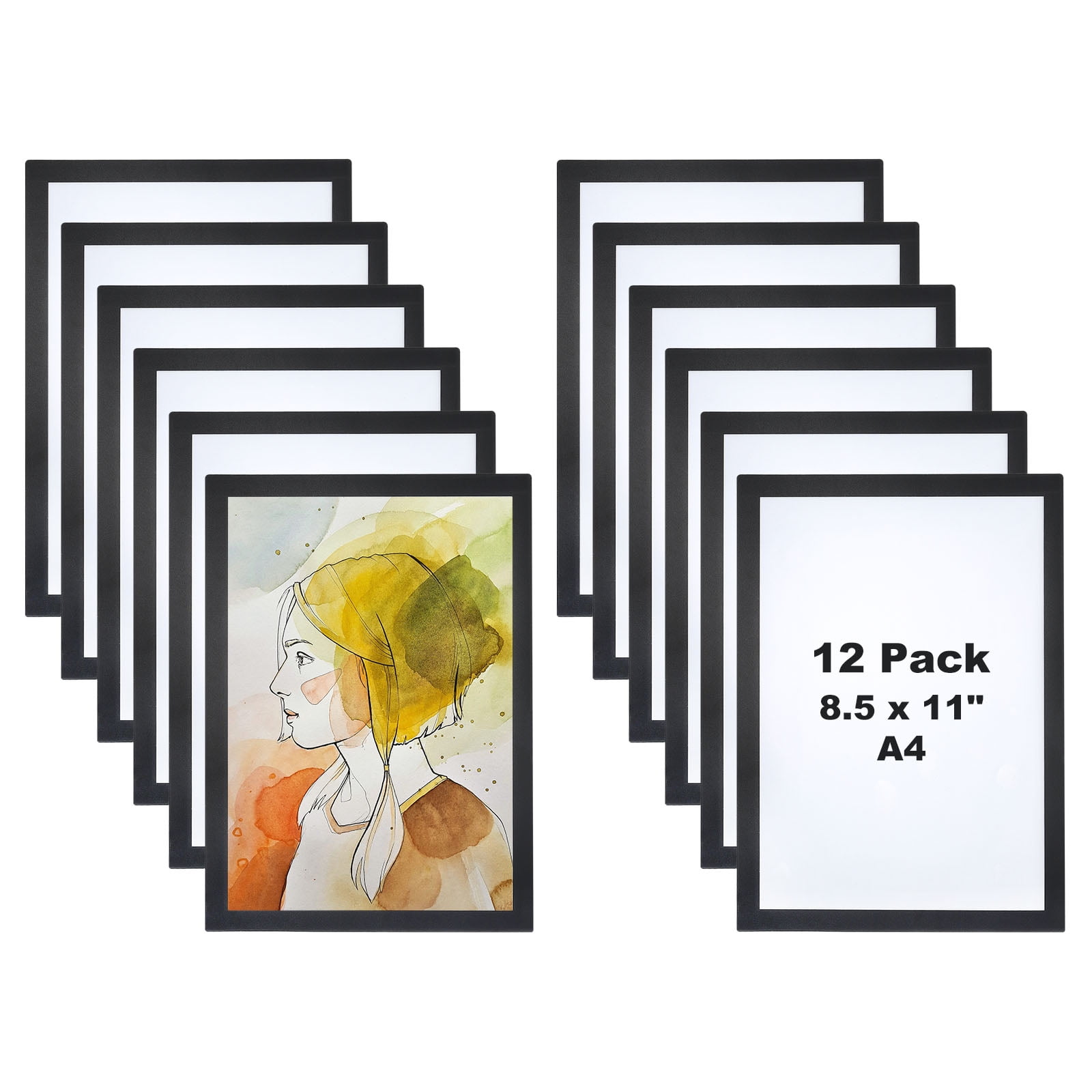 Fridge Photo Bulk 12 Pcs Self Adhesive Display Frame, 8.5 x 11 Black, Reusable